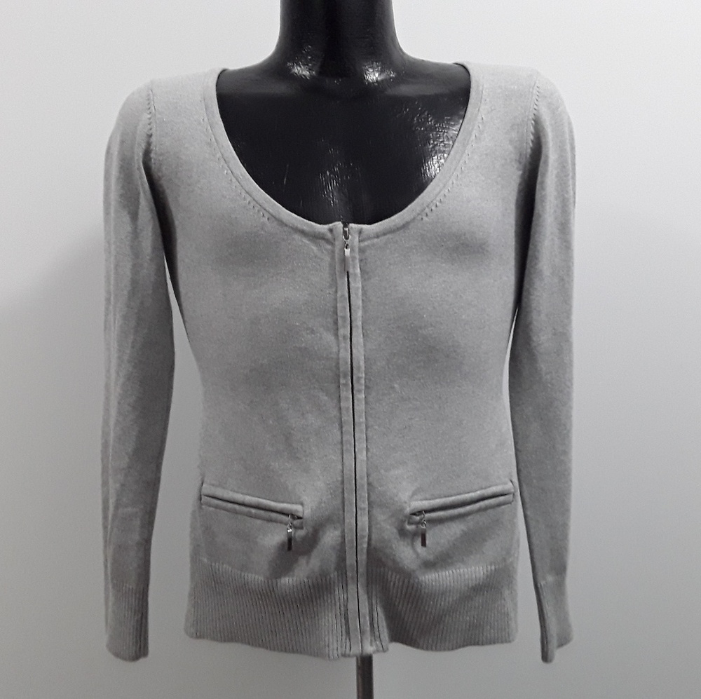 Boston Proper women  sweater cardigan size XS knit gray full zipper cashmere